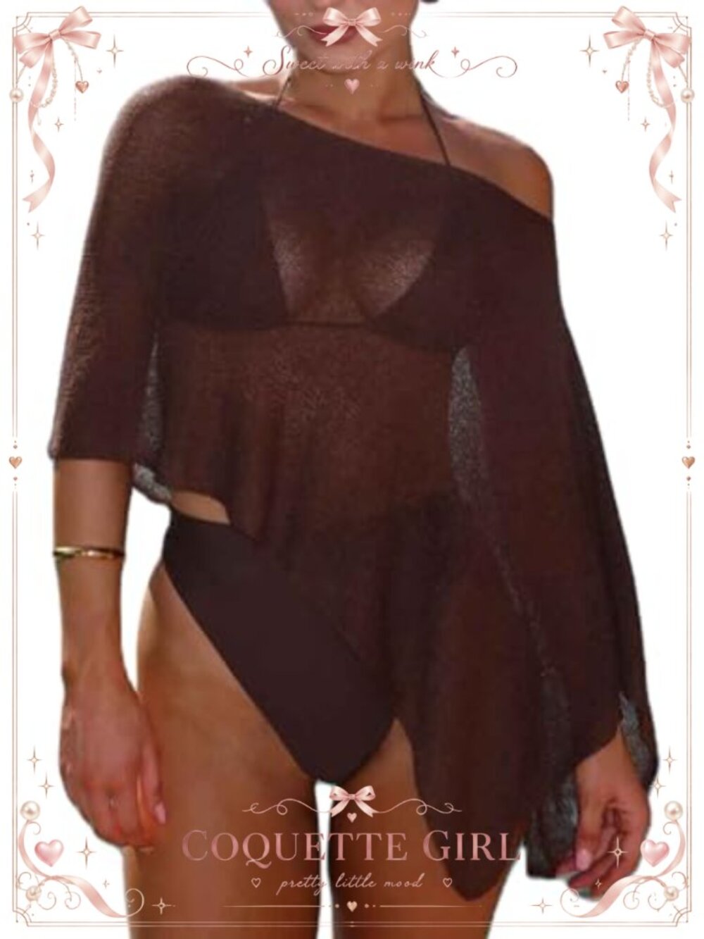 Womens Sheer Mesh Poncho Top Lightweight Knit Shrug Beach Cover Up